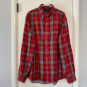 Ralph Lauren Polo Mens Red Plaid Double-Faced Button-Down Shirt XL Pony Logo